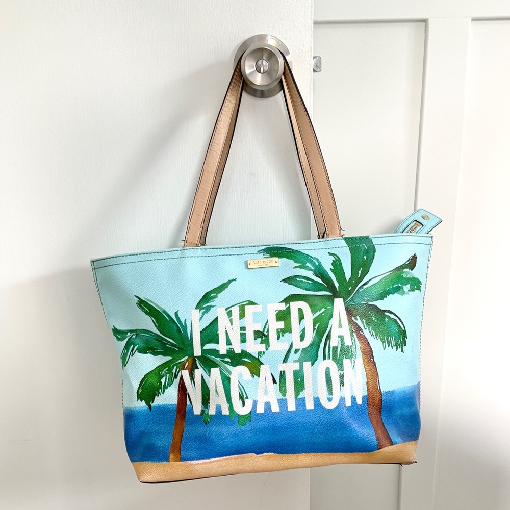 I Need a Vacation Kate Spade Beach/Tropical Watercolor Leather Tote Bag